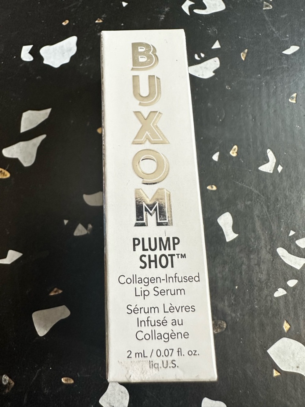 Buxom Lip Plumper Shot Collagen-Infused Lip Serum in Box in White and Gold